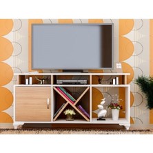 BMdekor TV Ünitesi Kamer Tasarım Beyaz Teak