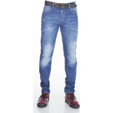 Cipo&Baxx CD386 Hafif Yıpranmış Sade Mavi Jean Erkek Kot Pantolon