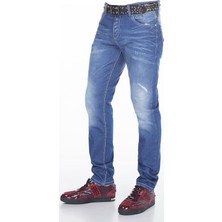 Cipo&Baxx CD386 Hafif Yıpranmış Sade Mavi Jean Erkek Kot Pantolon