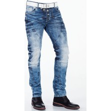 Cipo&Baxx CD346 Dıştan Düğmeli Parçalı Mavi Erkek Kot Pantolon