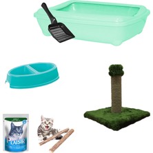 Petfony Açık Kedi Tuvaleti,Tırmalama,İkili Mama Kabı,Yaş Mama,Catnip