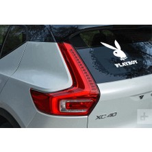 New Jargon  Playboy Logosu ve Yazısı Sticker Yapıştırma Beyaz