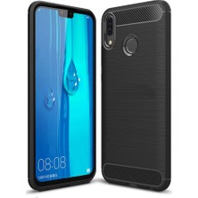 Microcase Huawei Y9 2019 Brushed Carbon Fiber Silikon TPU Kılıf - Siyah