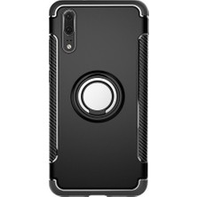 Microcase Huawei P20 Yüzük Standlı Armor Silikon Kılıf - Siyah