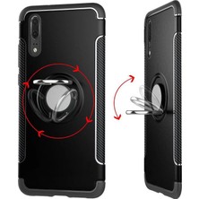 Microcase Huawei P20 Yüzük Standlı Armor Silikon Kılıf - Siyah