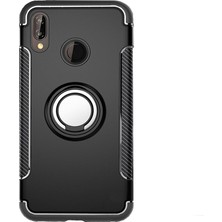 Microcase Huawei P20 Lite Yüzük Standlı Armor Silikon Kılıf - Siyah