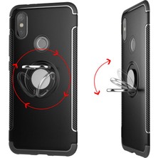 Microcase Xiaomi Mi 8 SE Yüzük Standlı Armor Silikon Kılıf - Siyah