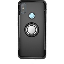 Microcase Xiaomi Redmi Note 5 Pro Yüzük Standlı Armor Silikon Kılıf - Siyah