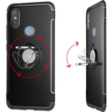 Microcase Xiaomi Redmi Note 5 Pro Yüzük Standlı Armor Silikon Kılıf - Siyah