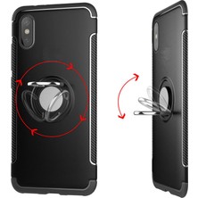 Microcase Xiaomi Mi 8 Pro Yüzük Standlı Armor Silikon Kılıf - Siyah