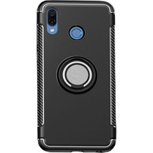 Microcase Huawei P Smart 2019 Yüzük Standlı Armor Silikon Kılıf - Siyah