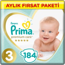 Prima Bebek Bezi Premium Care 3 Beden 184 Adet Midi Aylık Fırsat Paketi