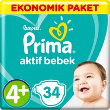 Prima Bebek Bezi Aktif Bebek 4+ Beden 34 Adet Maxi Plus Ekonomik Paket