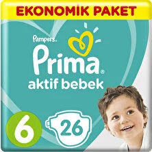 Prima Bebek Bezi Aktif Bebek 6 Beden 26 Adet Ekstra Large Ekonomik Paket