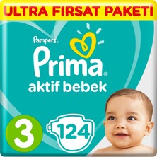 Prima Bebek Bezi Aktif Bebek 3 Beden 124 Adet Midi Ultra Fırsat Paketi