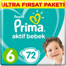 Prima Bebek Bezi Aktif Bebek 6 Beden 72 Adet Ekstra Large Ultra Fırsat Paketi