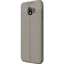 Coverzone Samsung Galaxy J4 Plus Deri Görünümlü Silikon Kılıf Antrasit + Temperli Ekran Koruma - NSS290