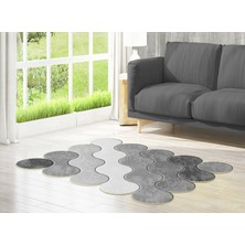 Dekoreko Figürlü Özel Kesim Yıkanabilir Kaymaz Taban Halı 117 Gri ( 80 X 200 )