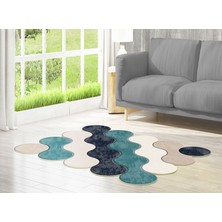 Dekoreko Figürlü Özel Kesim Yıkanabilir Kaymaz Taban Halı 117 Mavi ( 80 X 150 )