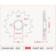 RK Kawasaki KLX 250 RK Çelik Ön Dişli C4157-14  (2009-2016)