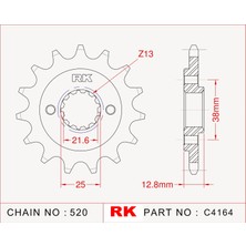 RK Kawasaki KLR 650 RK Çelik Ön Dişli C4164-15  (1990-2017)