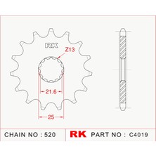 RK Yamaha WR 250 F RK Çelik Ön Dişli C4019-13  (2007-2009)