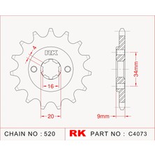 RK Hyosung GV 250 RK Çelik Ön Dişli C4073-14  (2004-2009)