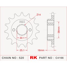 RK Ducati MONSTER 600 RK Çelik Ön Dişli C4166-15  (1999-2001)