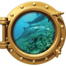 Renkselart Gemi Denizaltı Pencere Yunus Duvar Sticker