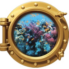 Renkselart Gemi Denizaltı Pencere Mercan Balıklar Duvar Sticker