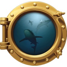 Renkselart Gemi Denizaltı Pencere Köpek Balığı Duvar Sticker