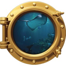 Renkselart Gemi Denizaltı Pencere Mercan Balıklar Duvar Sticker