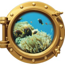 Renkselart Gemi Denizaltı Pencere Balık Sualtı Mercan Duvar Sticker