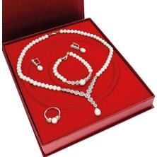 Chavin Rose İnci Gümüş Kolye Küpe Bileklik Yüzük Takım Set Dz42