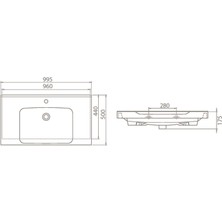 Turkuaz Seramik Anova Etajerli Lavabo 100 x 50 cm