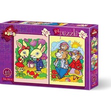 Art Çocuk Puzzle Tavşanlar ve Ayı Ailesi 35+60 Parça Puzzle