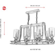 AVONNI AV-1597-8E-YM Eskitme Kaplama Modern Avize E27 Metal Cam 89x50cm