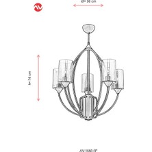 AVONNI AV-1660-5E Eskitme Kaplama Modern Avize E27 Metal Cam 58cm