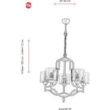 AVONNI AV-4162-5E Eskitme Kaplama Modern Avize E27 Metal Cam 62cm