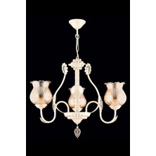 Avonni AV-65114-3S Krem Boya Klasik Avize E27 Metal Cam H: 70 cm, Ø: 58 cm