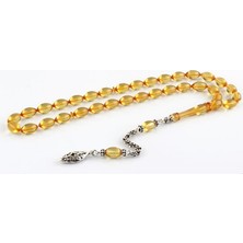 İnan Tesbih Sarı Şeffaf Ateş-İ Kehribar Gümüş Püsküllü Tesbih