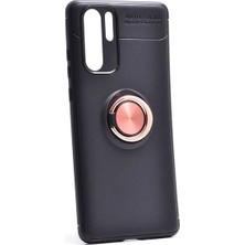 Jopus Huawei P30 Pro Kılıf Ultra Korumalı Yüzüklü Standlı Ravel Silikon - (Siyah - Rose Gold)