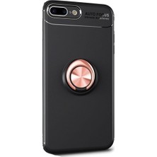 Jopus Apple iPhone 8 Kılıf Ultra Korumalı Yüzüklü Standlı Ravel Silikon - (Siyah - Rose Gold)