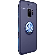 Jopus Samsung Galaxy A6 Plus 2018 Kılıf Ultra Korumalı Yüzüklü Standlı Ravel Silikon - (Lacivert) + Cam Ekran Koruyucu