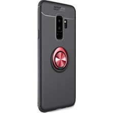 Jopus Samsung Galaxy S9 Kılıf Ultra Korumalı Yüzüklü Standlı Ravel Silikon - (Siyah - Kırmızı) + Cam Ekran Koruyucu