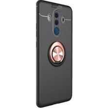 Jopus Huawei Mate 10 Pro Kılıf Ultra Korumalı Yüzüklü Standlı Ravel Silikon - (Siyah - Rose Gold) + Cam Ekran Koruyucu