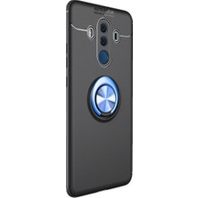 Jopus Huawei Mate 10 Pro Kılıf Ultra Korumalı Yüzüklü Standlı Ravel Silikon - (Siyah - Mavi) + Nano Ekran Koruma