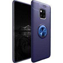 Jopus Huawei Mate 20 Pro Kılıf Ultra Korumalı Yüzüklü Standlı Ravel Silikon - (Lacivert) + Nano Ekran Koruma