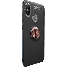 Jopus Xioami Mi A2 (6X) Kılıf Ultra Korumalı Yüzüklü Standlı Ravel Silikon - (Siyah - Rose Gold) + Nano Ekran Koruma