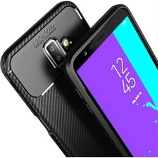 Jopus Samsung Galaxy J6 Plus Kılıf Karbon Desenli Lux Negro Silikon - Lacivert + Nano Ekran Koruyucu